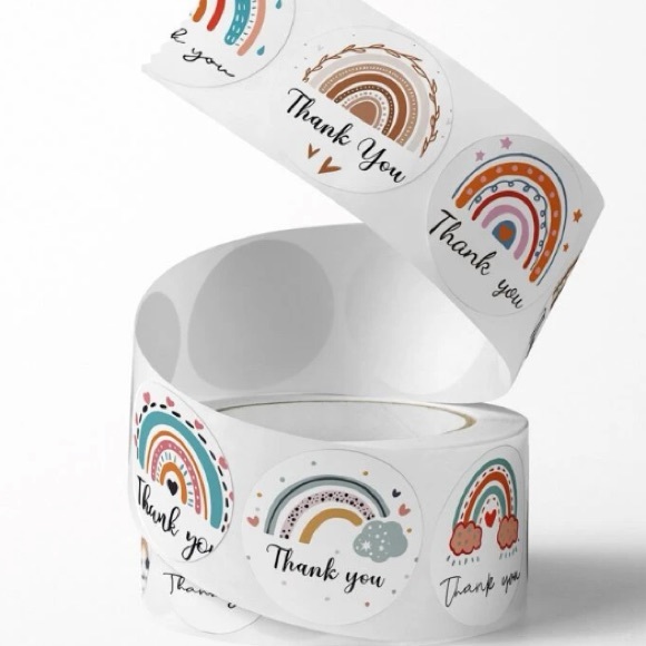 500 Ct. Boho Rainbow Thank You Stickers Roll - Picture 2 of 2